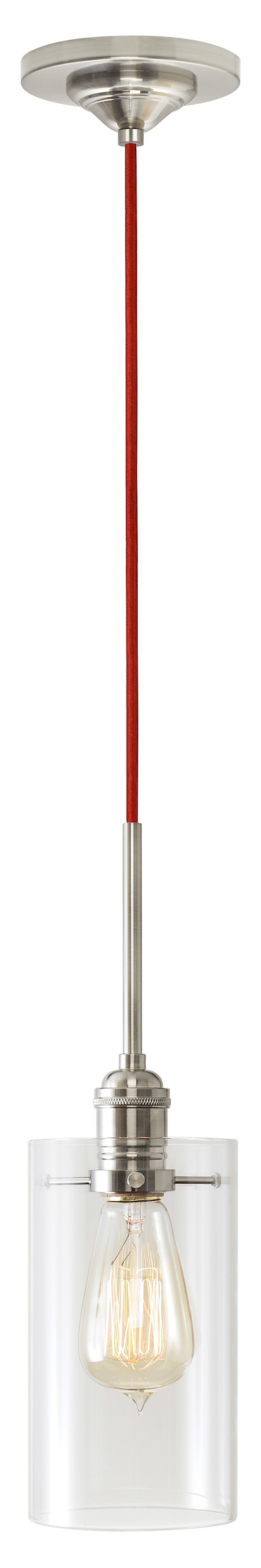 Pendant Retro Cylinder II Clear Glass PN E26 Retro 60W Red Cord